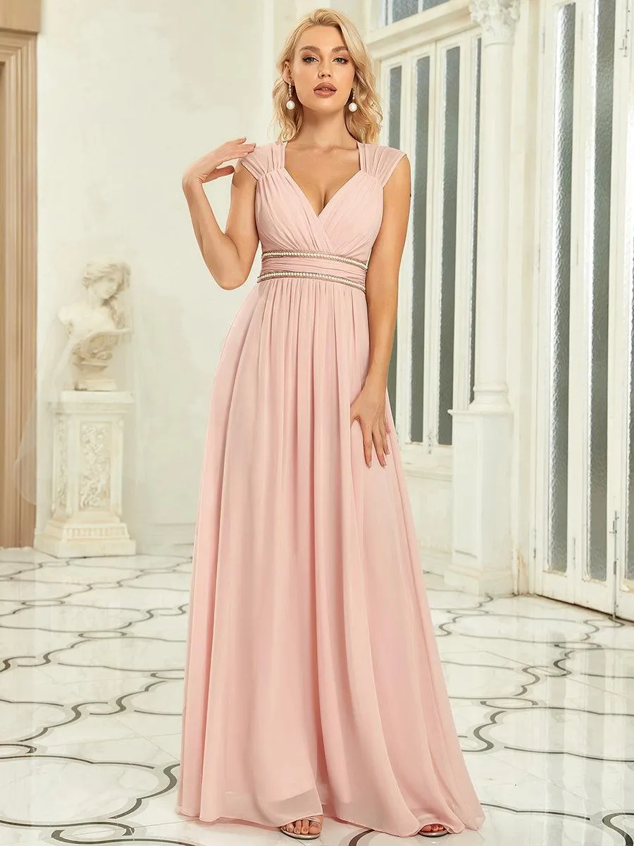 Robe longue de demoiselle d'honneur froncée à col en V