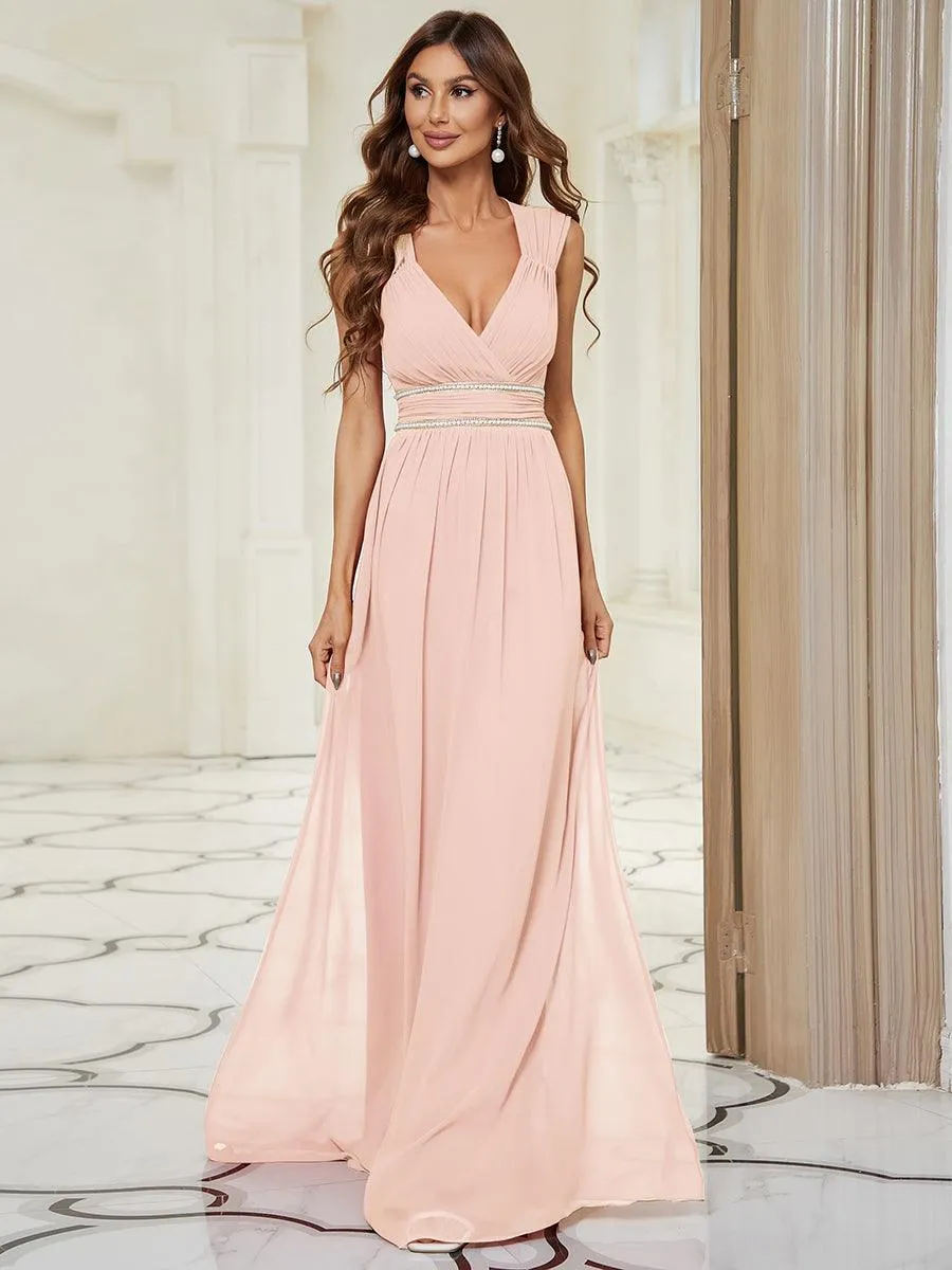 Robe longue de demoiselle d'honneur froncée à col en V