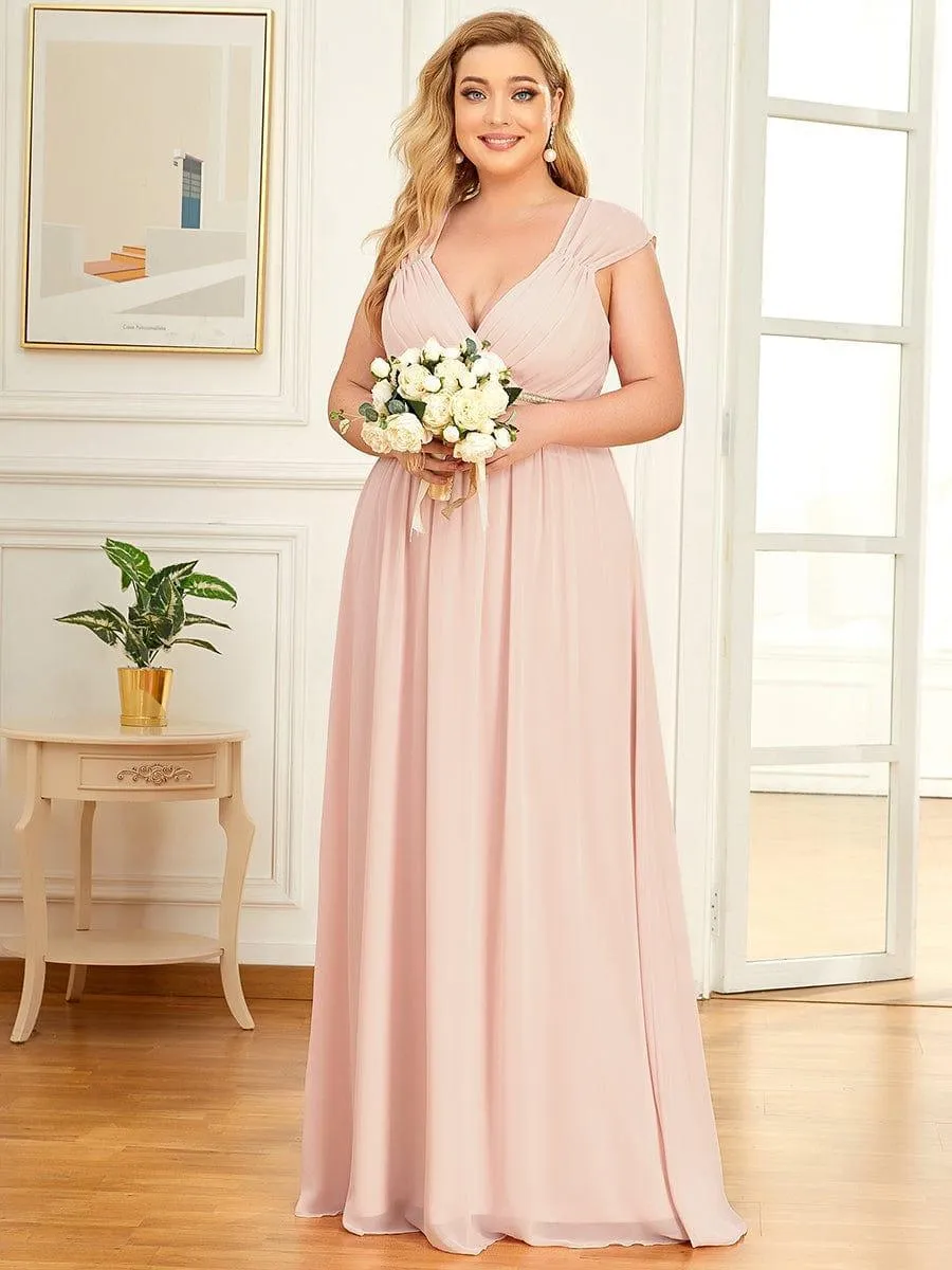 Robe longue de demoiselle d'honneur froncée à col en V