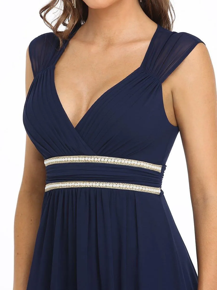 Robe longue de demoiselle d'honneur froncée à col en V