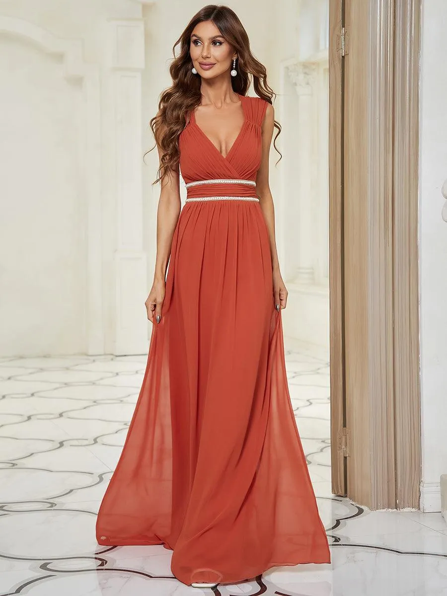 Robe longue de demoiselle d'honneur froncée à col en V