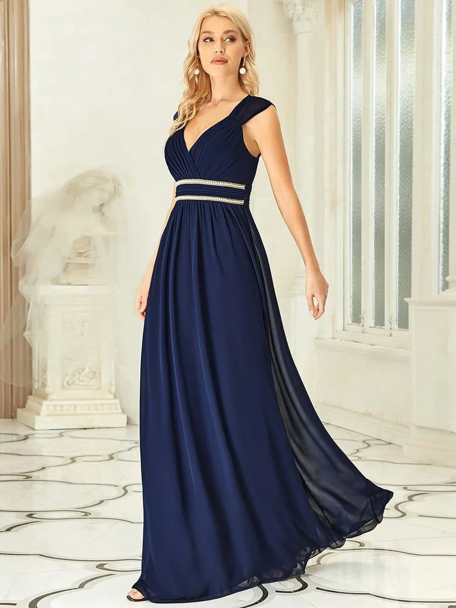 Robe longue de demoiselle d'honneur froncée à col en V