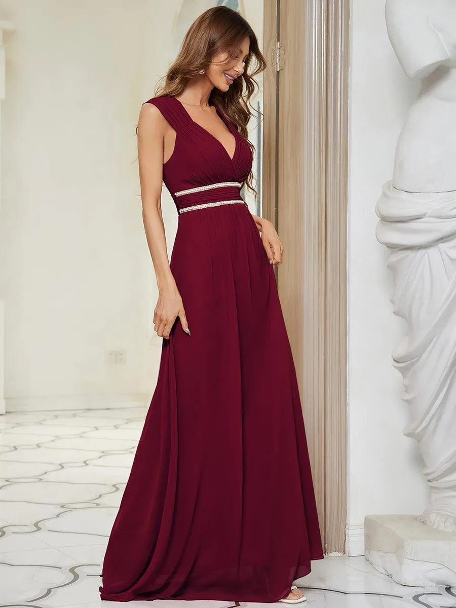 Robe longue de demoiselle d'honneur froncée à col en V