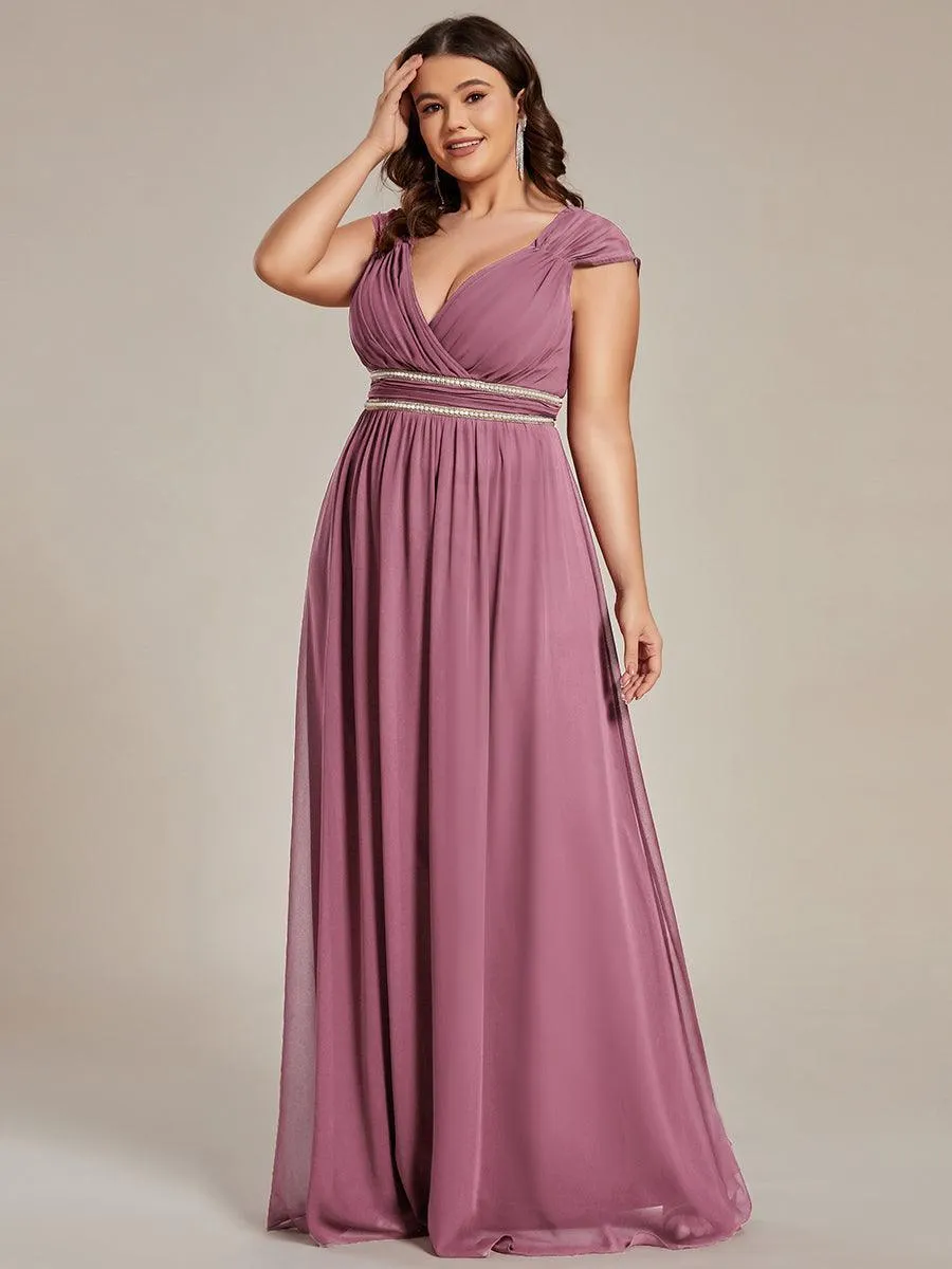 Robe longue de demoiselle d'honneur froncée à col en V