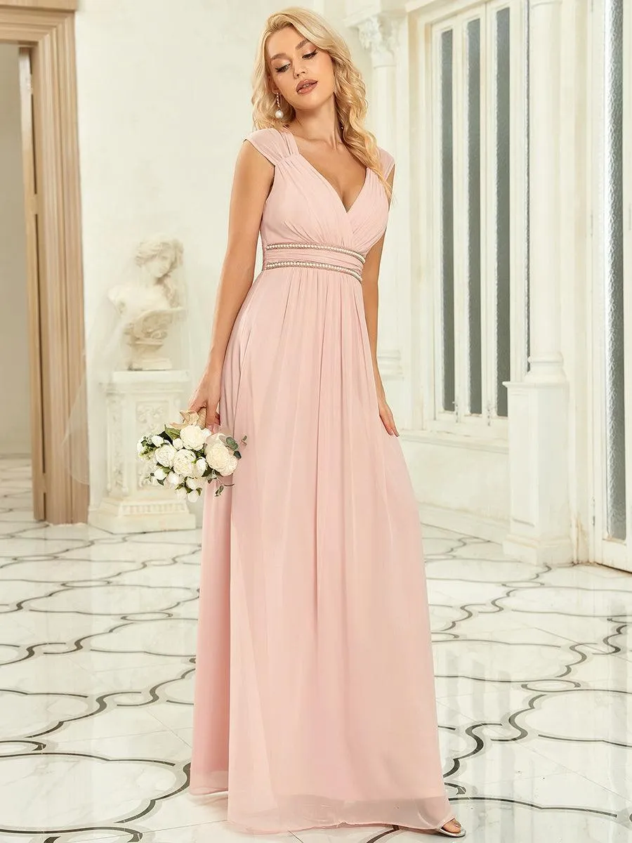 Robe longue de demoiselle d'honneur froncée à col en V