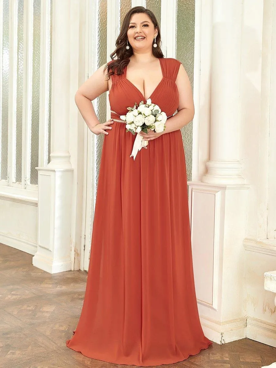 Robe longue de demoiselle d'honneur froncée à col en V