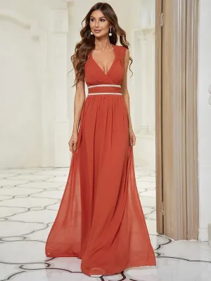 Robe longue de demoiselle d'honneur froncée à col en V
