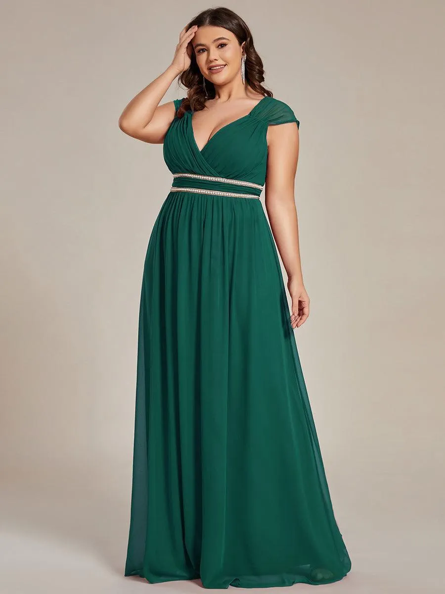 Robe longue de demoiselle d'honneur froncée à col en V