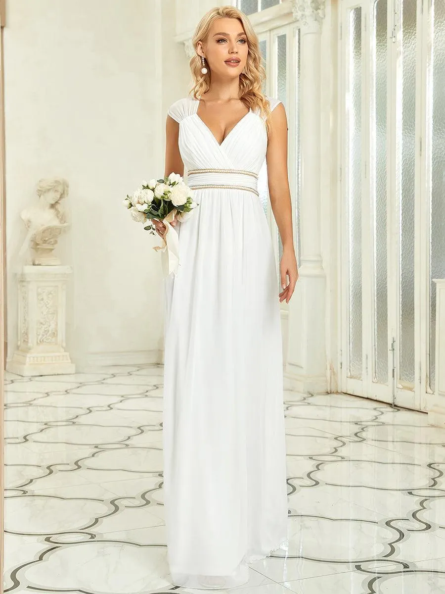 Robe longue de demoiselle d'honneur froncée à col en V