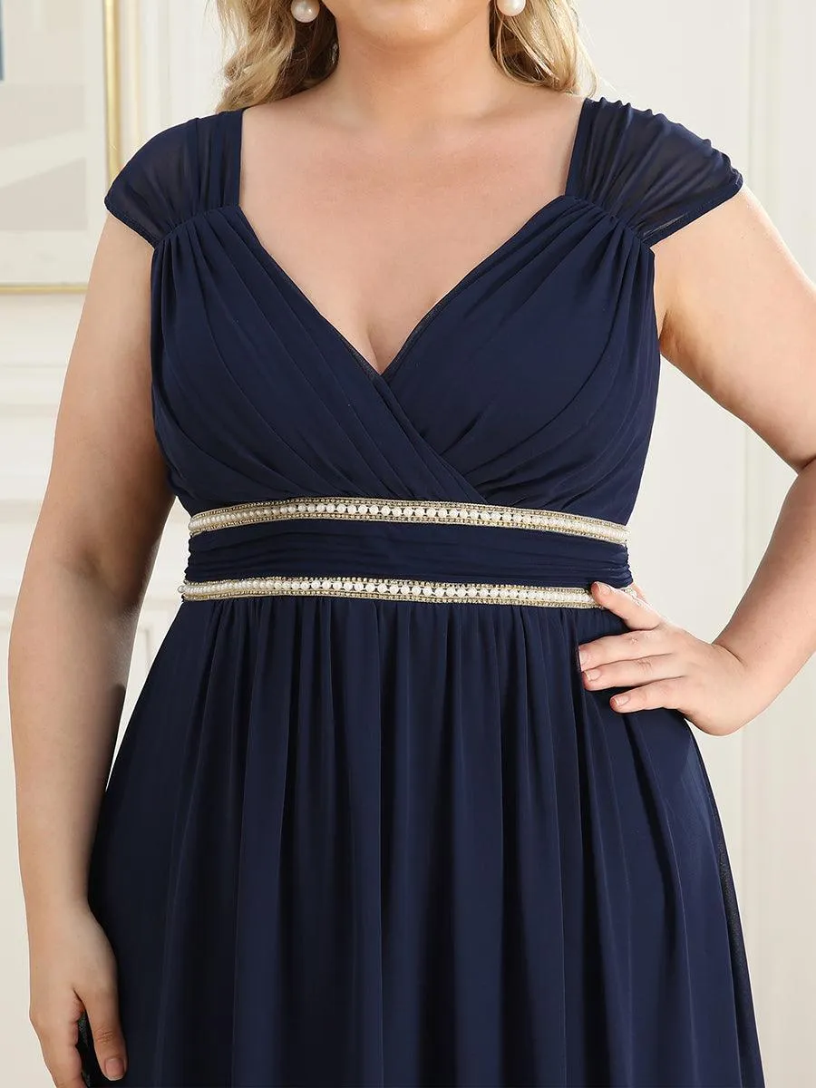 Robe longue de demoiselle d'honneur froncée à col en V