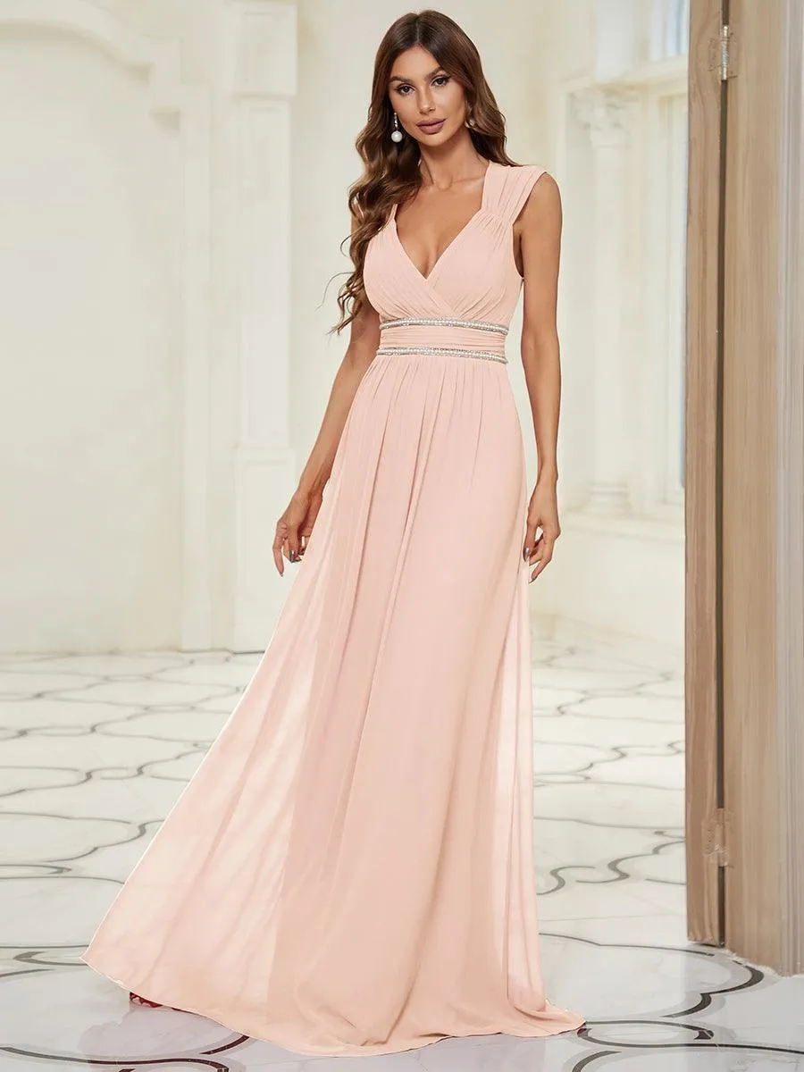 Robe longue de demoiselle d'honneur froncée à col en V