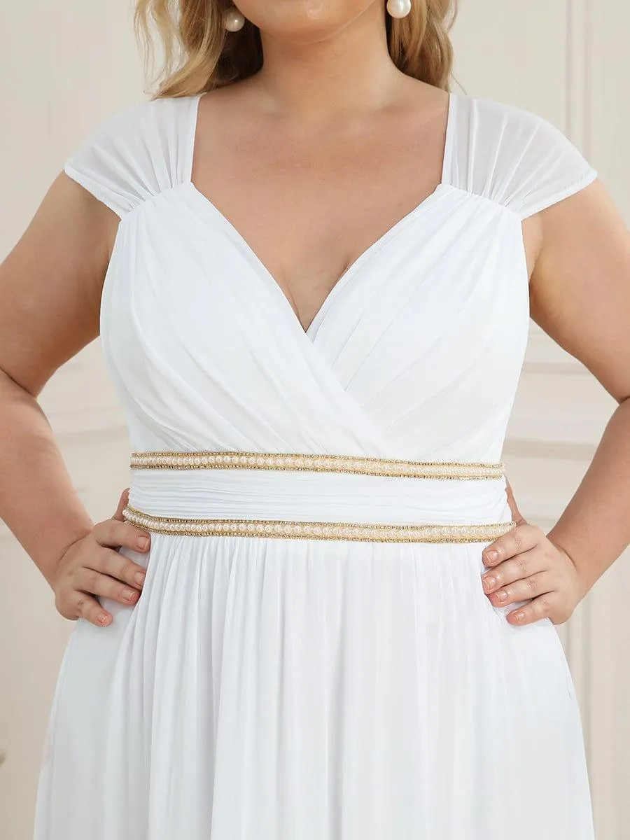 Robe longue de demoiselle d'honneur froncée à col en V