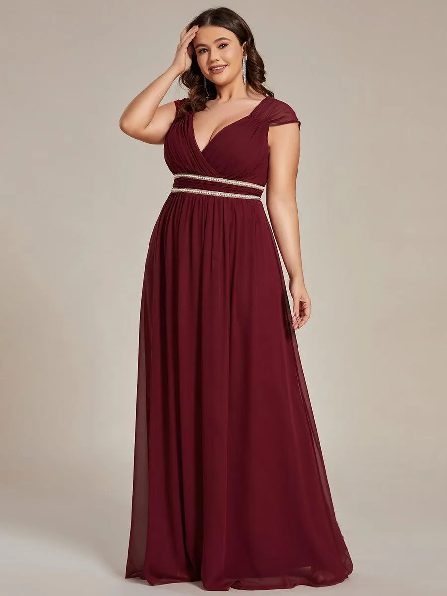 Robe longue de demoiselle d'honneur froncée à col en V