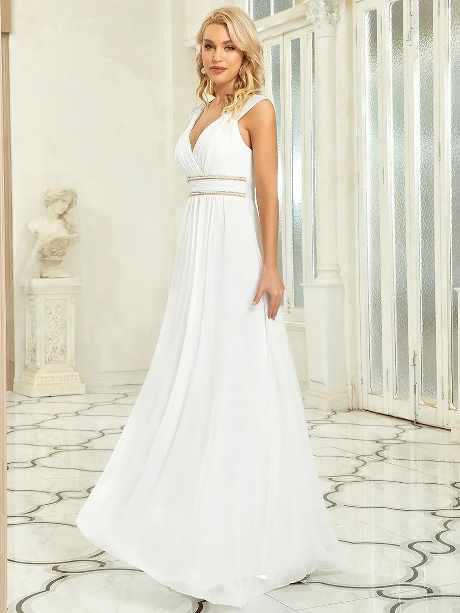 Robe longue de demoiselle d'honneur froncée à col en V