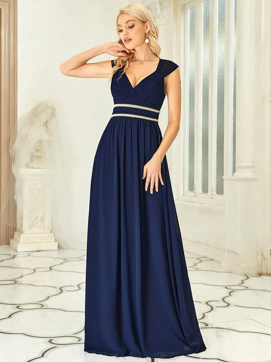 Robe longue de demoiselle d'honneur froncée à col en V