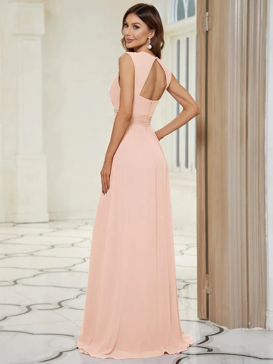 Robe longue de demoiselle d'honneur froncée à col en V