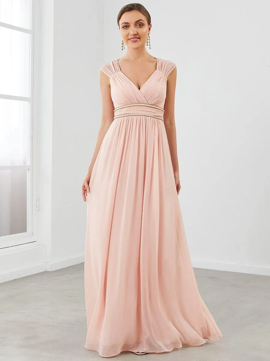 Robe longue de demoiselle d'honneur froncée à col en V