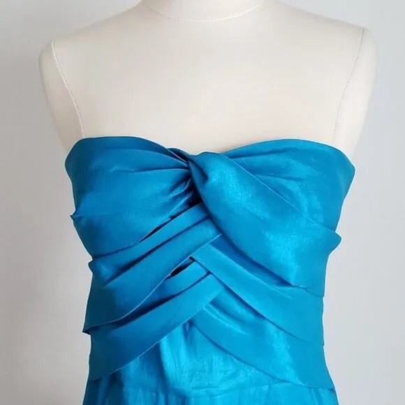 Romeo &amp; Juliet Couture Aqua Blue Satin Ruffle Strapless Mini Cocktail Dress