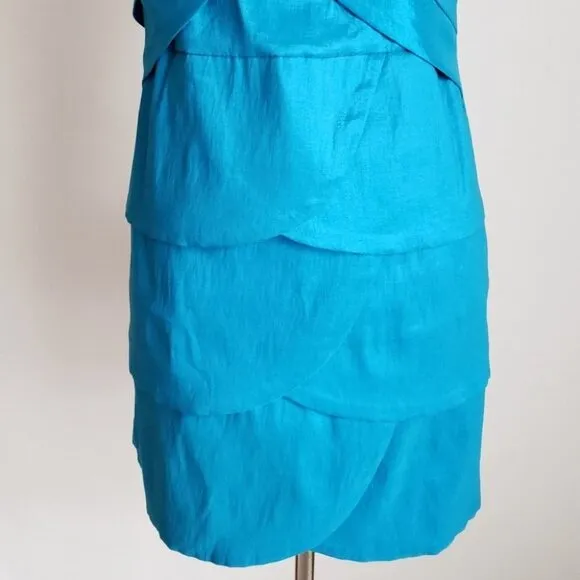 Romeo &amp; Juliet Couture Aqua Blue Satin Ruffle Strapless Mini Cocktail Dress