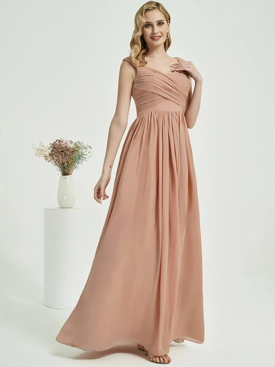 Royal Purple Sweetheart Backless V-Neck Chiffon Maxi Bridesmaid Dress