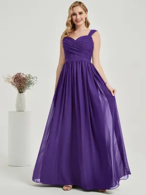 Royal Purple Sweetheart Backless V-Neck Chiffon Maxi Bridesmaid Dress