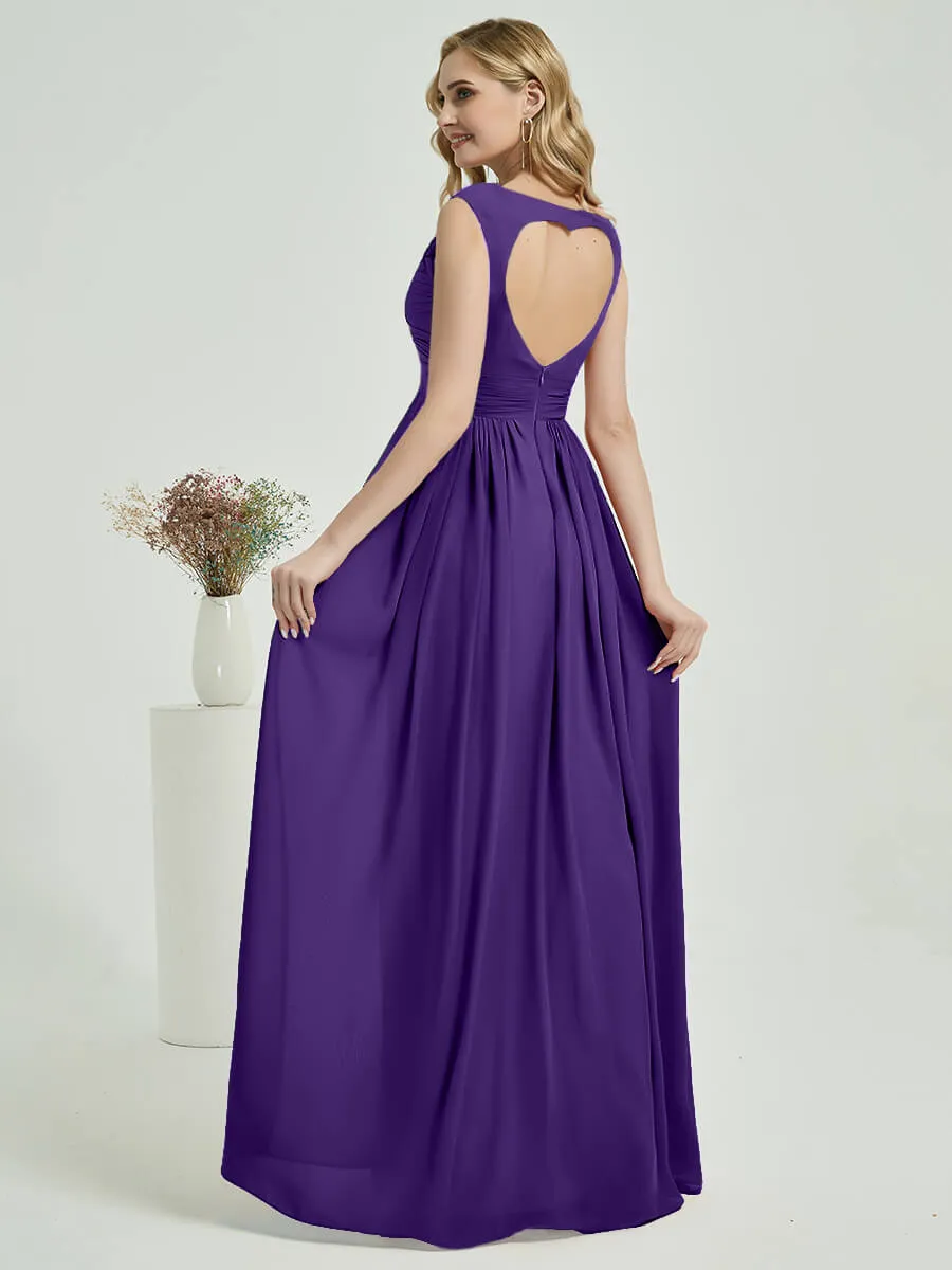 Royal Purple Sweetheart Backless V-Neck Chiffon Maxi Bridesmaid Dress