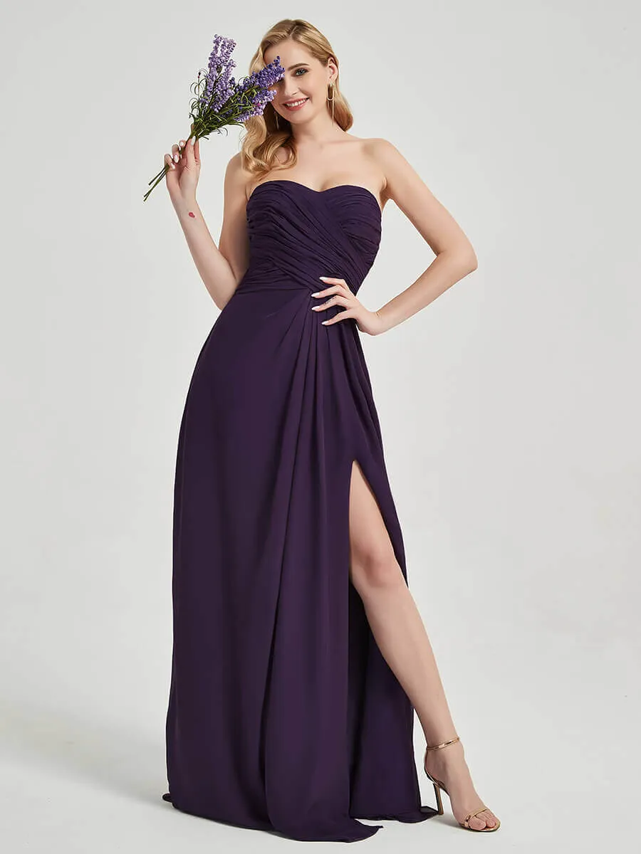 Royal Purple Sweetheart Neck Floor-Length Bridesmaid Dress with Slit