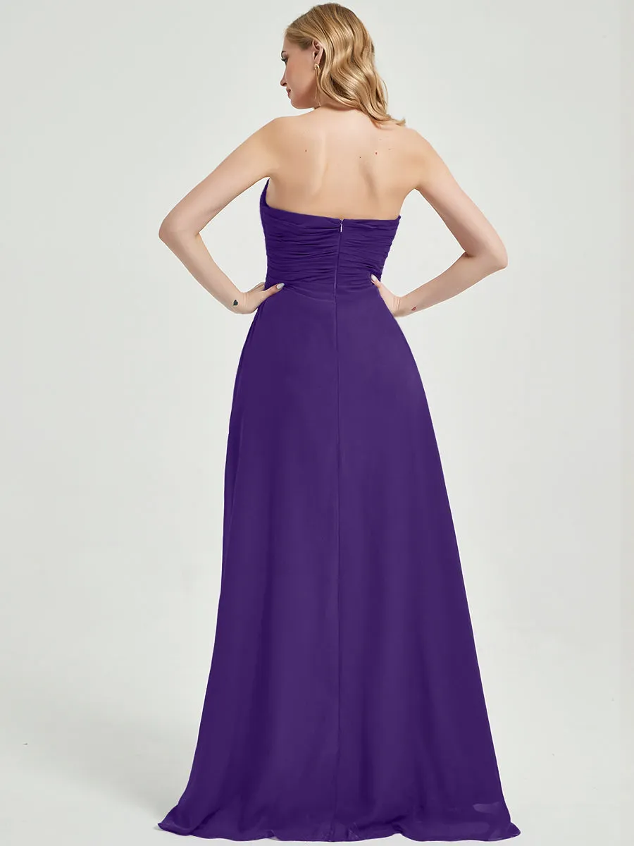 Royal Purple Sweetheart Neck Floor-Length Bridesmaid Dress with Slit