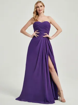Royal Purple Sweetheart Neck Floor-Length Bridesmaid Dress with Slit