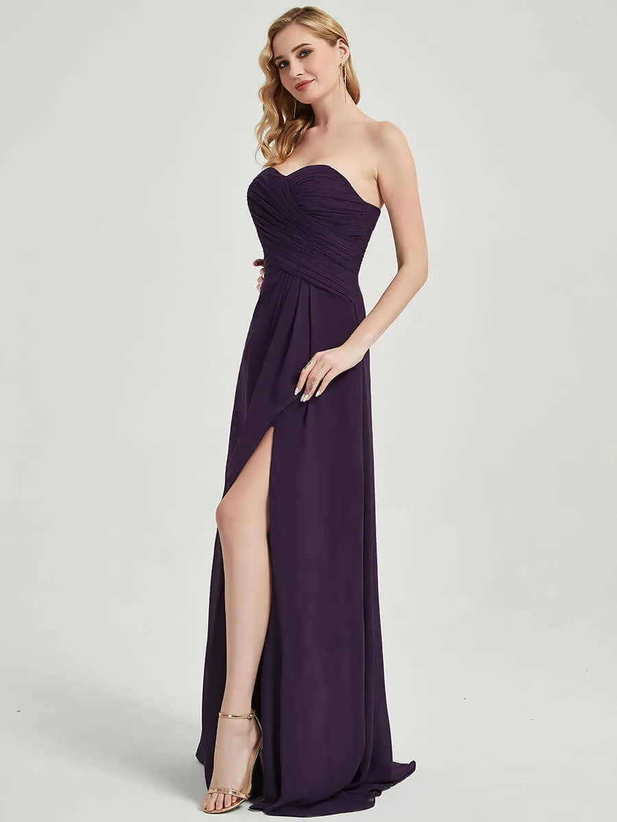 Royal Purple Sweetheart Neck Floor-Length Bridesmaid Dress with Slit