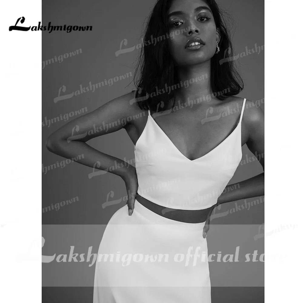 Roycebridal 2022 Simple Two Piece Wedding Dresses Beach Bridal Dresses Floor Length Satin Outfit Reception Gowns Spaghetti Straps