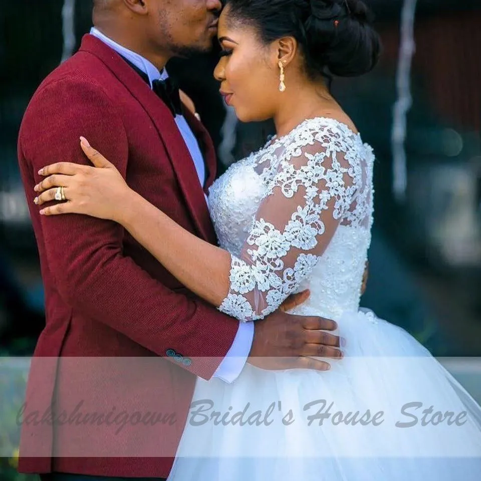 Roycebridal African White Wedding Gowns with Sleeves Plus Size Wedding Dress