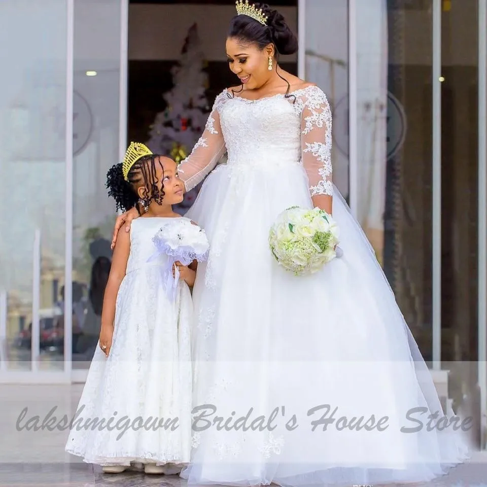 Roycebridal African White Wedding Gowns with Sleeves Plus Size Wedding Dress