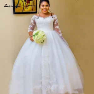 Roycebridal African White Wedding Gowns with Sleeves Plus Size Wedding Dress