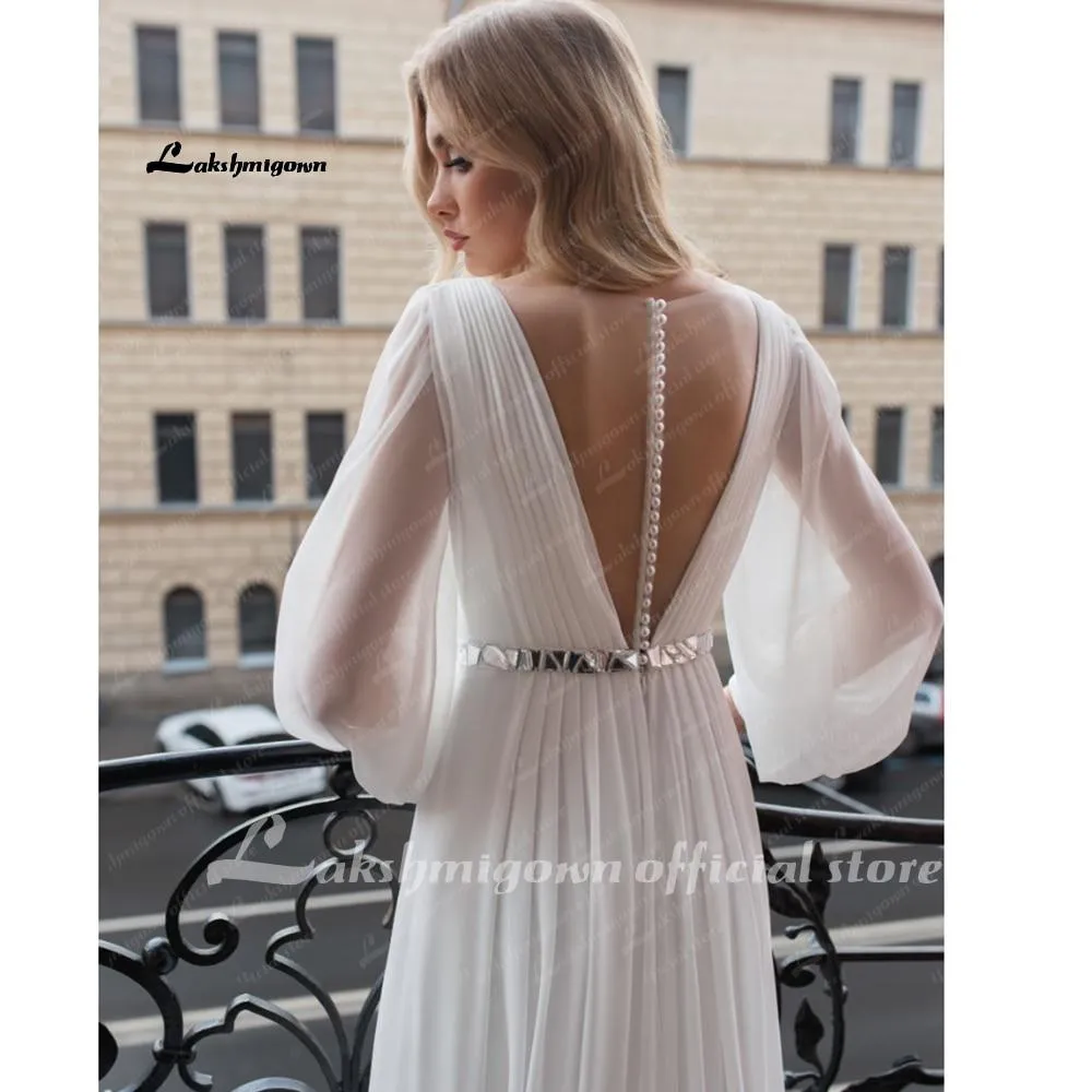 Roycebridal Beach Wedding Dresses Full Sleeve Boho Bridal Gowns Chiffon