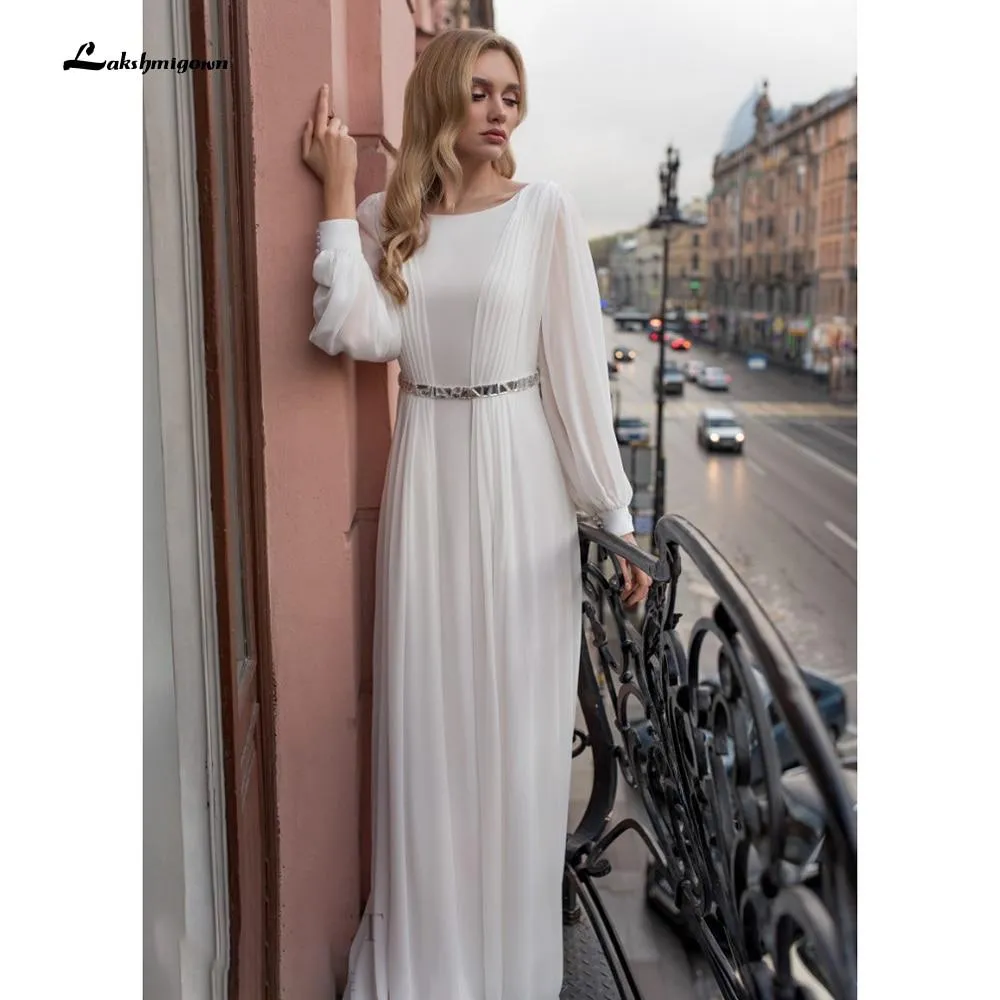 Roycebridal Beach Wedding Dresses Full Sleeve Boho Bridal Gowns Chiffon
