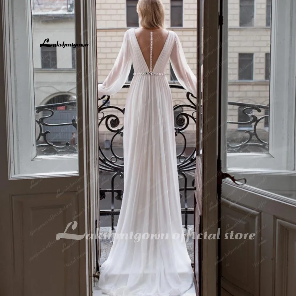 Roycebridal Beach Wedding Dresses Full Sleeve Boho Bridal Gowns Chiffon