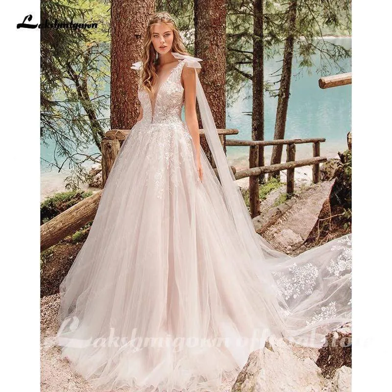 Roycebridal Blush Pink Wedding Dress A Line Bride Gowns Plus Size