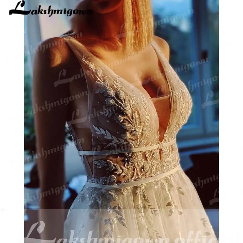 Roycebridal Ivory Lace Tulle Beading V-Neck Bridal Gowns Floor-Length A-Line Wedding Dresses Court Train Custom Made abiti da sposa