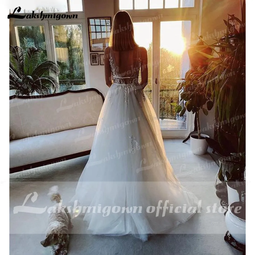 Roycebridal Ivory Lace Tulle Beading V-Neck Bridal Gowns Floor-Length A-Line Wedding Dresses Court Train Custom Made abiti da sposa