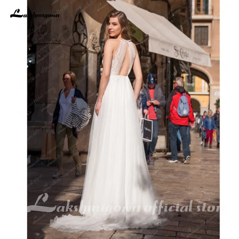 Roycebridal Lakshmigown Boho Wedding Dresses Sexy Off The Shoulder Vestido de Bodas Lace Bodice Elegant Bridal Backless Wedding Gown