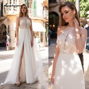 Roycebridal Lakshmigown Boho Wedding Dresses Sexy Off The Shoulder Vestido de Bodas Lace Bodice Elegant Bridal Backless Wedding Gown