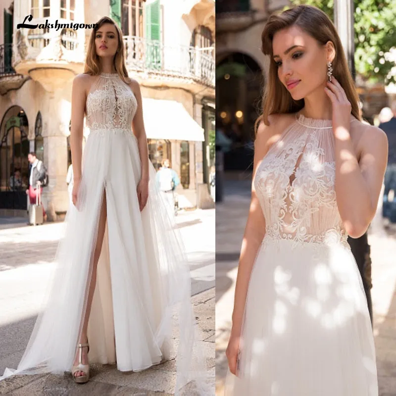 Roycebridal Lakshmigown Boho Wedding Dresses Sexy Off The Shoulder Vestido de Bodas Lace Bodice Elegant Bridal Backless Wedding Gown