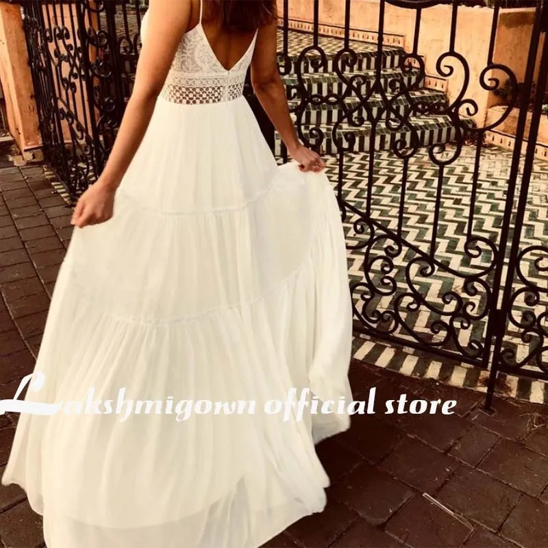Roycebridal Lakshmigown Romantic Lace Boho Outdoor Wedding Dress Open Back Long Train Bridal gowns bruidsjurk plus size festido de noiva