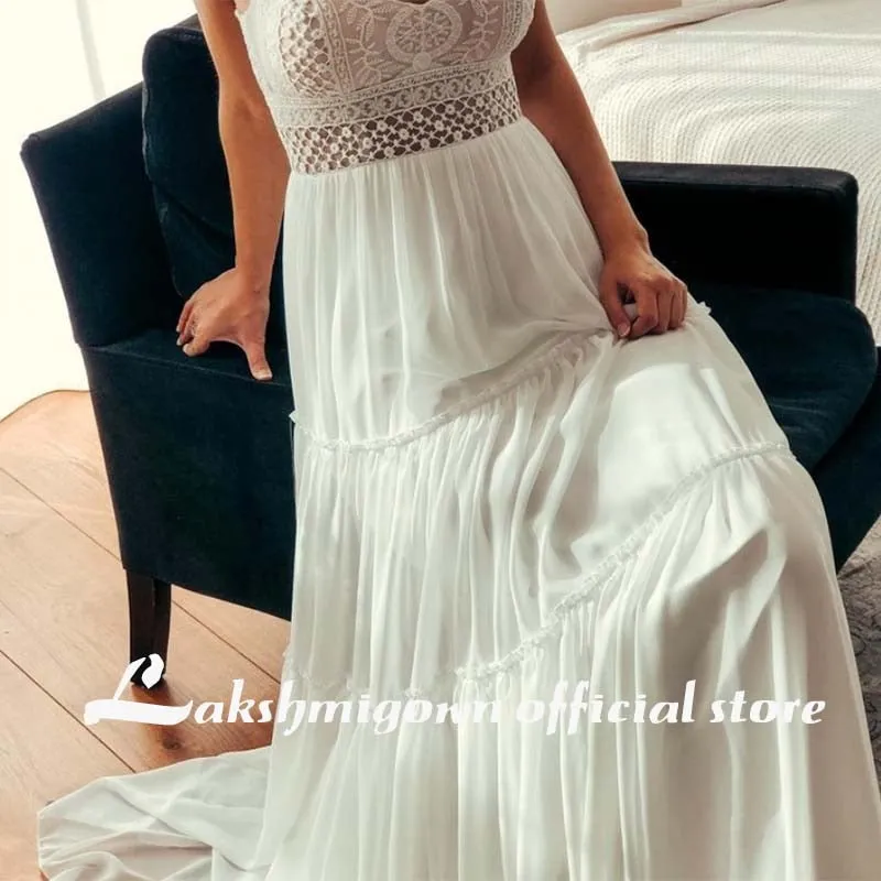 Roycebridal Lakshmigown Romantic Lace Boho Outdoor Wedding Dress Open Back Long Train Bridal gowns bruidsjurk plus size festido de noiva