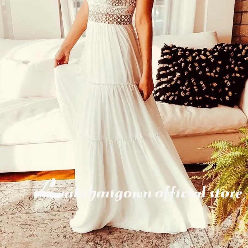 Roycebridal Lakshmigown Romantic Lace Boho Outdoor Wedding Dress Open Back Long Train Bridal gowns bruidsjurk plus size festido de noiva
