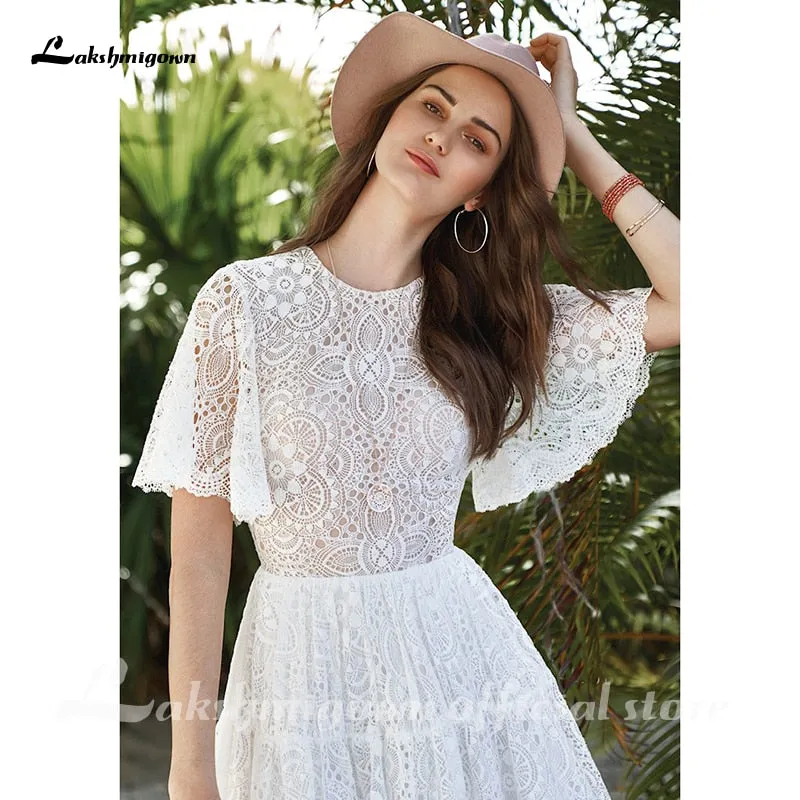 Roycebridal Lakshmigown Short Wedding Dresses For Bride 2021 Knee Length Lace Short Sleeveless Bridal Gowns A-line Gorgeous Open Back