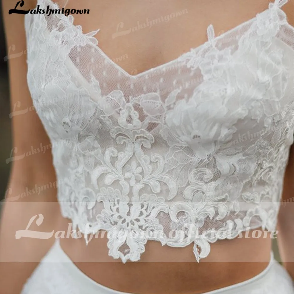 Roycebridal Lakshmigown Two Pieces Elegant V-Neck Lace Backless Wedding Dress Simple Beach Sleeveless Bridal Gowns for woman Robe de mariee
