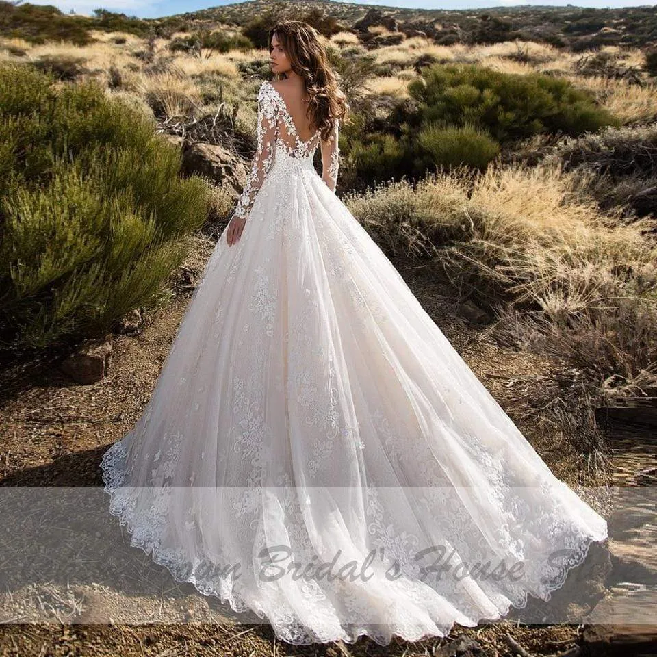 Roycebridal Muslim Wedding Dress Long Sleeve Vintage Lace Wedding Gowns