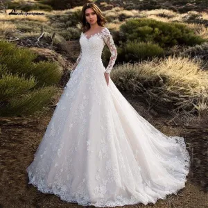 Roycebridal Muslim Wedding Dress Long Sleeve Vintage Lace Wedding Gowns